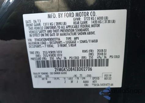 2014 Ford Flex Limited из США, поврежденный, VIN 2FMGK5D84EBD02706